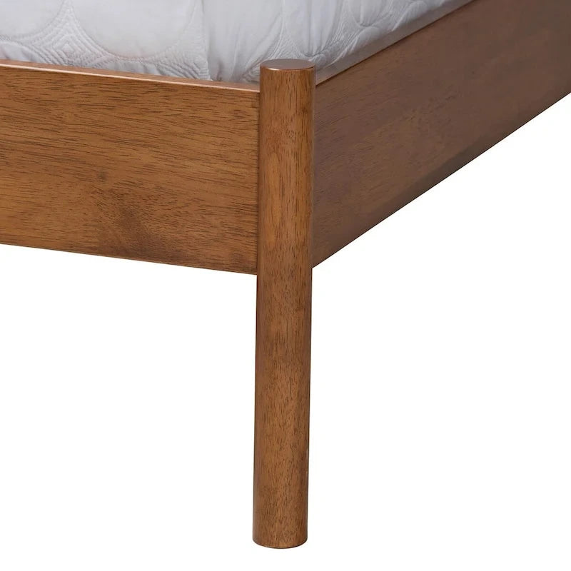 Edwina Mid-Century Light Grey Boucle Fabric and Walnut Brown Wood Queen Size Platform Bed 6