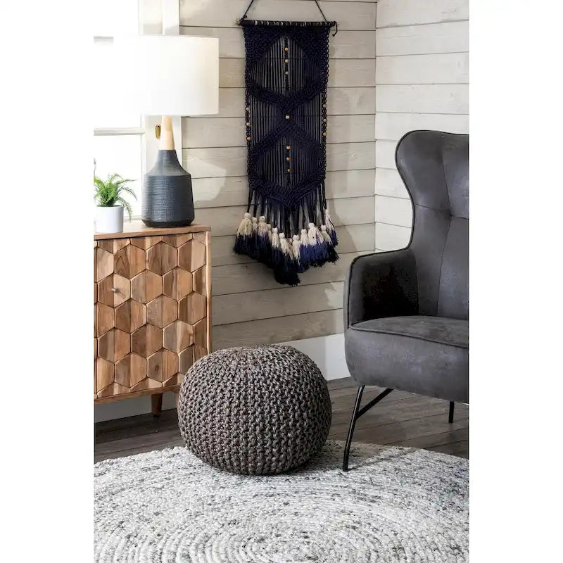 Nuloom York Classic Knitted Solid Jute Ottoman Pouf 13