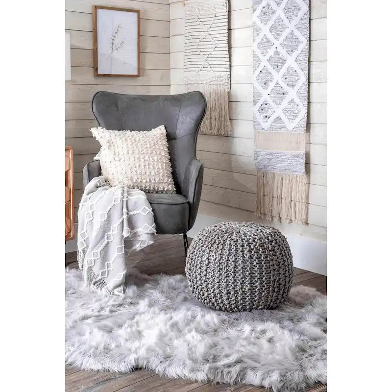 Nuloom York Classic Knitted Solid Jute Ottoman Pouf 14