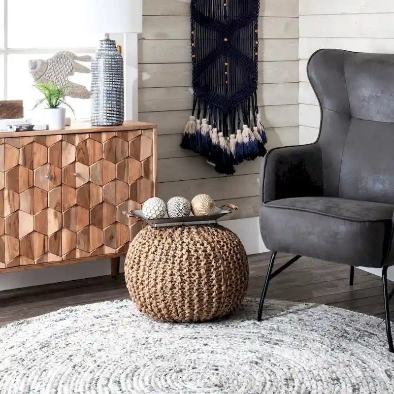 Nuloom York Classic Knitted Solid Jute Ottoman Pouf