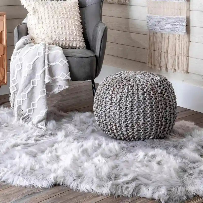 Nuloom York Classic Knitted Solid Jute Ottoman Pouf 4