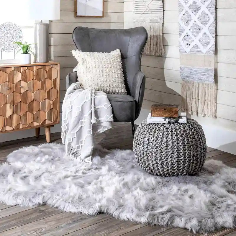 Nuloom York Classic Knitted Solid Jute Ottoman Pouf 5