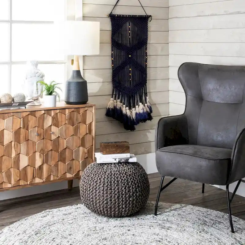 Nuloom York Classic Knitted Solid Jute Ottoman Pouf 8