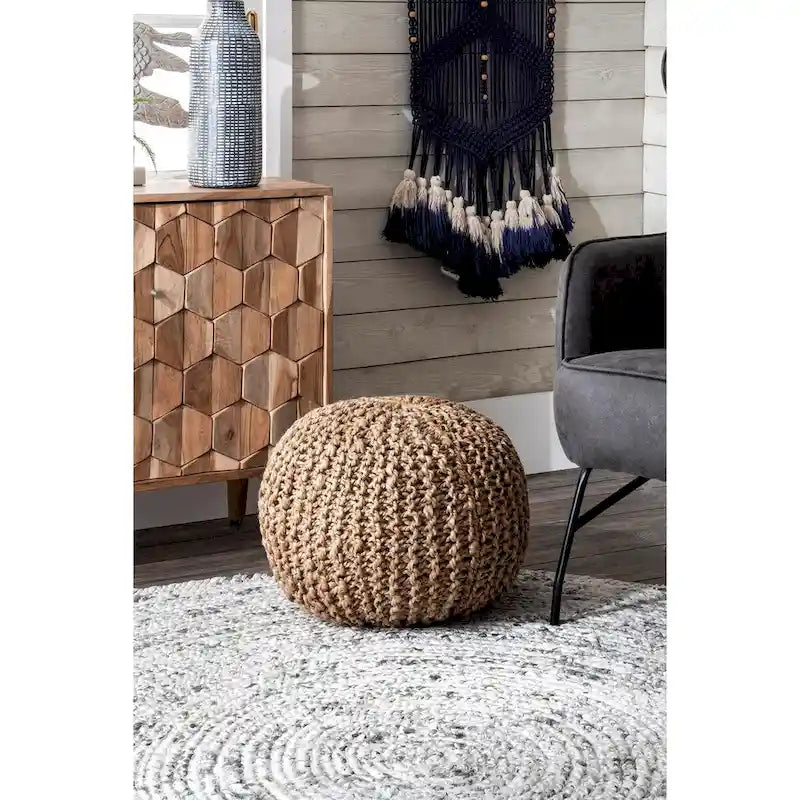 Nuloom York Classic Knitted Solid Jute Ottoman Pouf 11