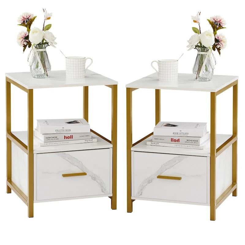 Javlergo (Set of 2) 1-Drawer Nightstand, Modern Square End Side Table for Bedroom, Living Room 4