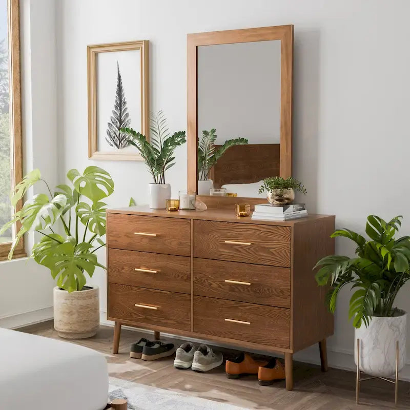 Furniture of America Beau Midcentury 6-Piece Walnut Queen Bedroom Set