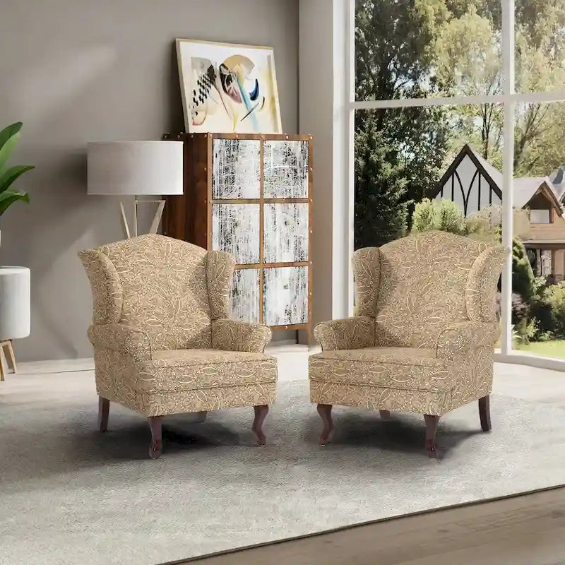 2 Set Traditional Wingback Accent Chairs Upholstered Armchair 31