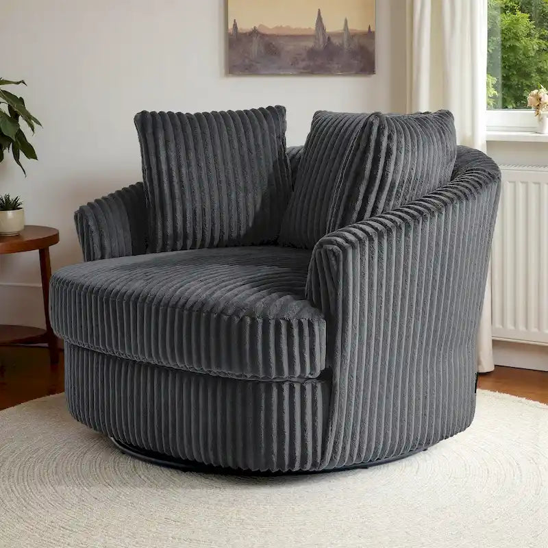 Oversized 43 W Plush Corduroy Recessed Arm Swivel Barrel Chair 25