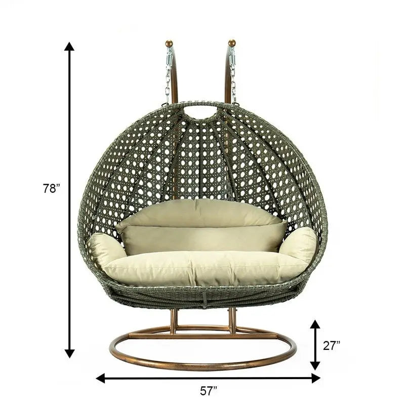 LeisureMod 2 Person Hanging Egg Chair with Stand - Outdoor/Indoor Rattan Wicker Patio Swing Hammock Lounger with Cushions 17