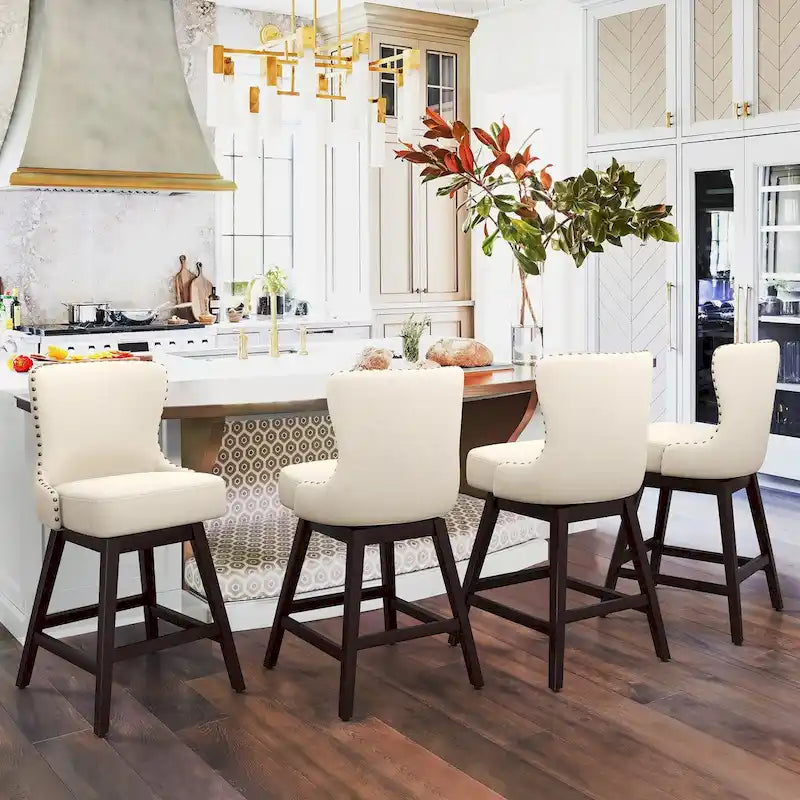 LUE BONA 26 in. Mid-Century Modern Counter Stools Faux Leather/Fabric Upholstered Swivel Bar Stools for Island Set of 4 36