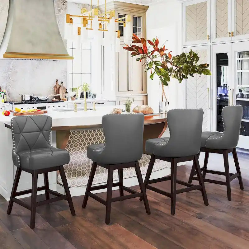 LUE BONA 26 in. Mid-Century Modern Counter Stools Faux Leather/Fabric Upholstered Swivel Bar Stools for Island Set of 4 37