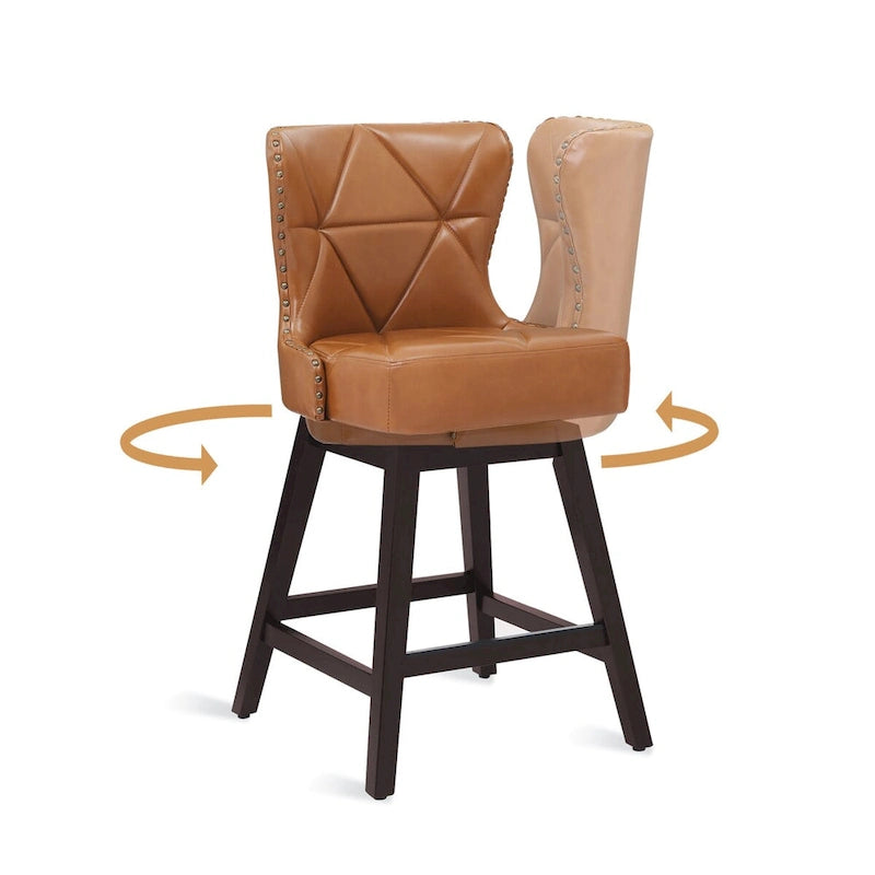 LUE BONA 26 in. Mid-Century Modern Counter Stools Faux Leather/Fabric Upholstered Swivel Bar Stools for Island Set of 4 4