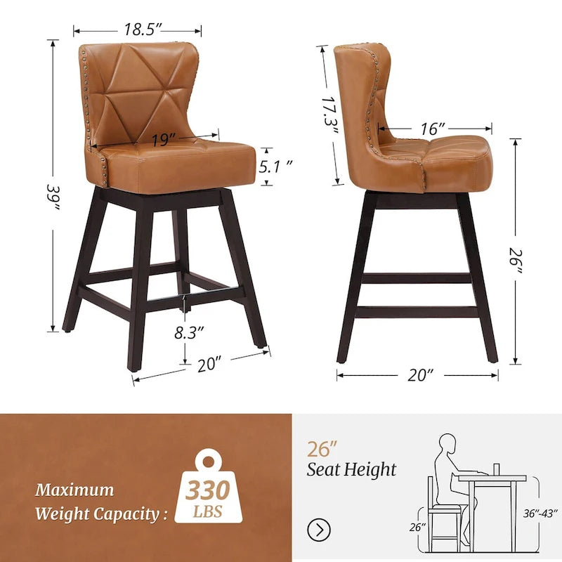 LUE BONA 26 in. Mid-Century Modern Counter Stools Faux Leather/Fabric Upholstered Swivel Bar Stools for Island Set of 4 5