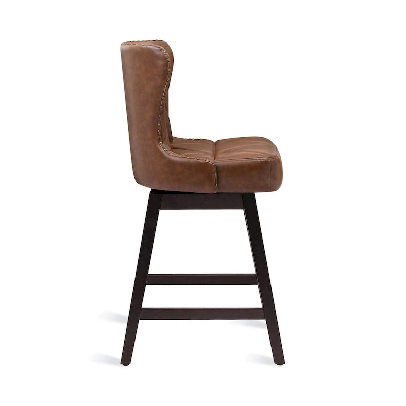LUE BONA 26 in. Mid-Century Modern Counter Stools Faux Leather/Fabric Upholstered Swivel Bar Stools for Island Set of 4 6