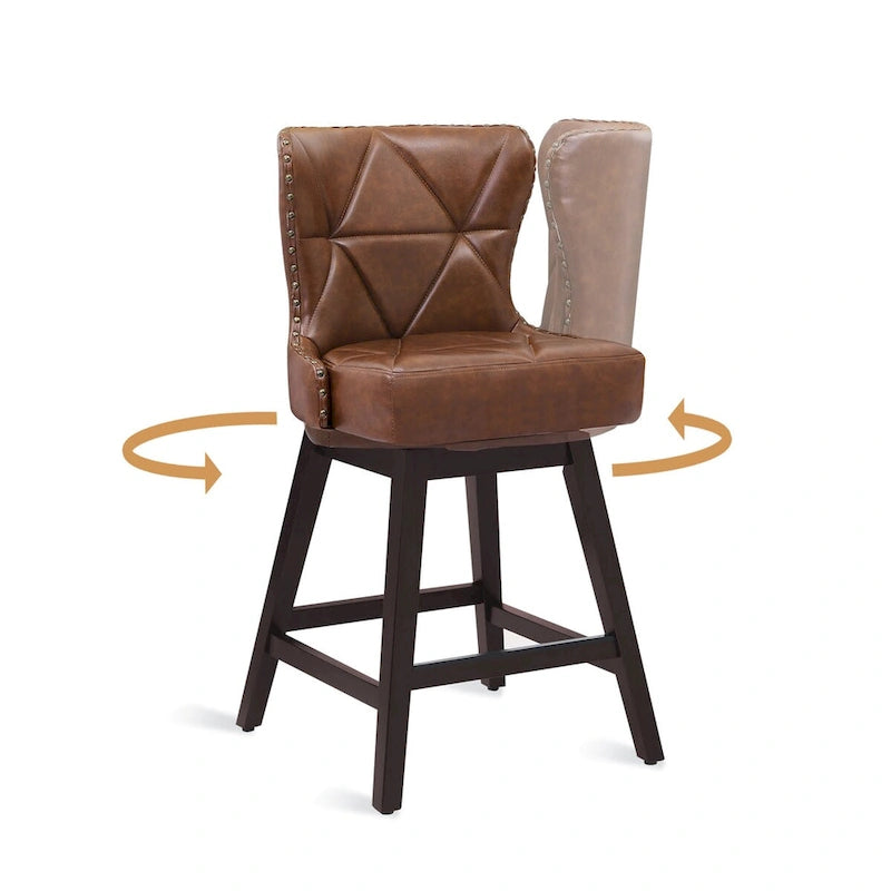 LUE BONA 26 in. Mid-Century Modern Counter Stools Faux Leather/Fabric Upholstered Swivel Bar Stools for Island Set of 4 7