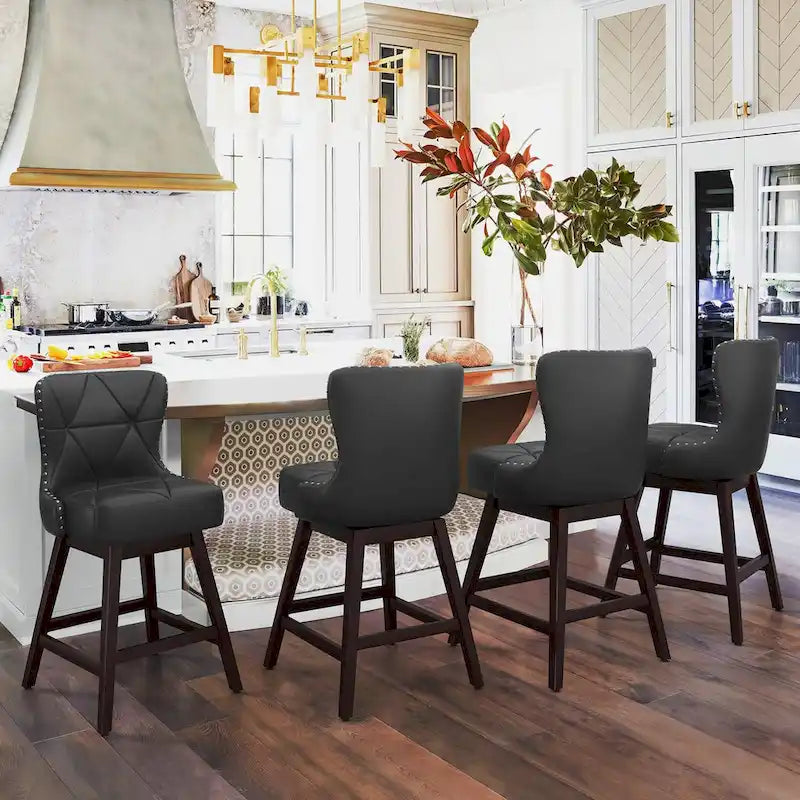 LUE BONA 26 in. Mid-Century Modern Counter Stools Faux Leather/Fabric Upholstered Swivel Bar Stools for Island Set of 4 12