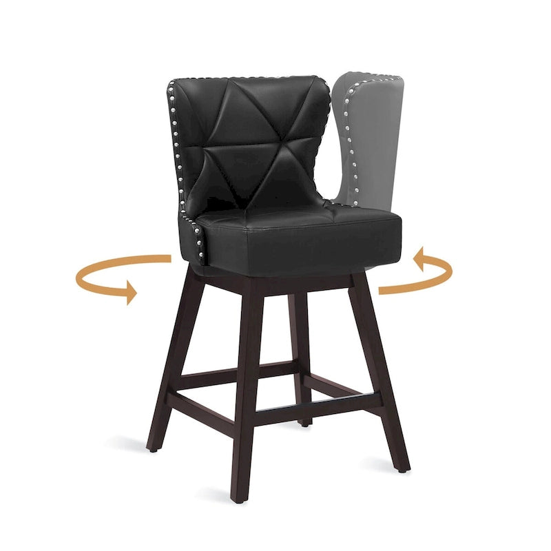 LUE BONA 26 in. Mid-Century Modern Counter Stools Faux Leather/Fabric Upholstered Swivel Bar Stools for Island Set of 4 15