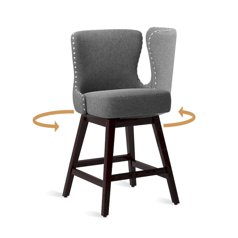 LUE BONA 26 in. Mid-Century Modern Counter Stools Faux Leather/Fabric Upholstered Swivel Bar Stools for Island Set of 4 20