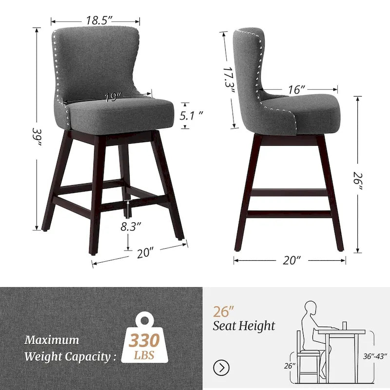 LUE BONA 26 in. Mid-Century Modern Counter Stools Faux Leather/Fabric Upholstered Swivel Bar Stools for Island Set of 4 21
