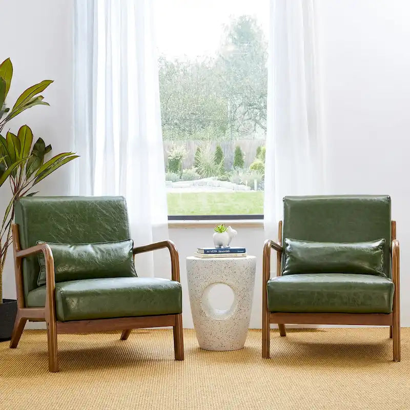 Glitzhome Set of 2 30.75H Mid-Century Modern PU Leather Accent Chairs with Cushion - 25.75W x 33.75D x 30.75H