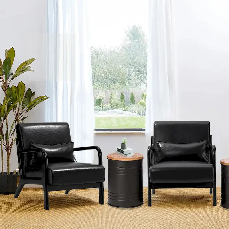 Glitzhome Set of 2 30.75H Mid-Century Modern PU Leather Accent Chairs with Cushion - 25.75W x 33.75D x 30.75H 3