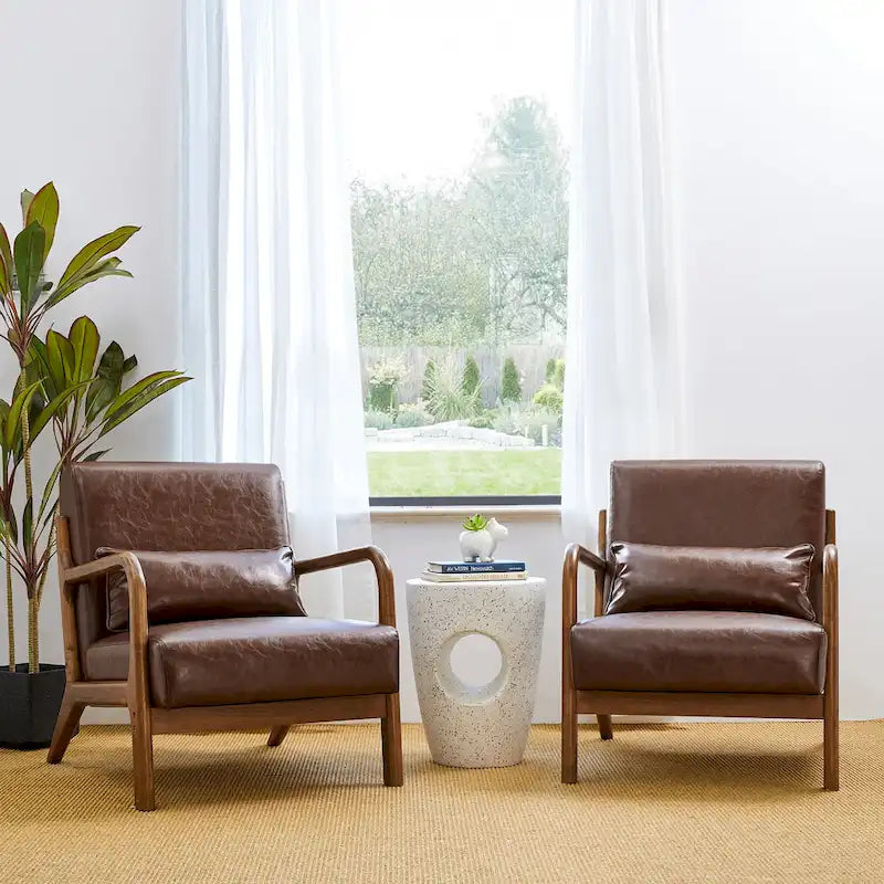 Glitzhome Set of 2 30.75H Mid-Century Modern PU Leather Accent Chairs with Cushion - 25.75W x 33.75D x 30.75H 4