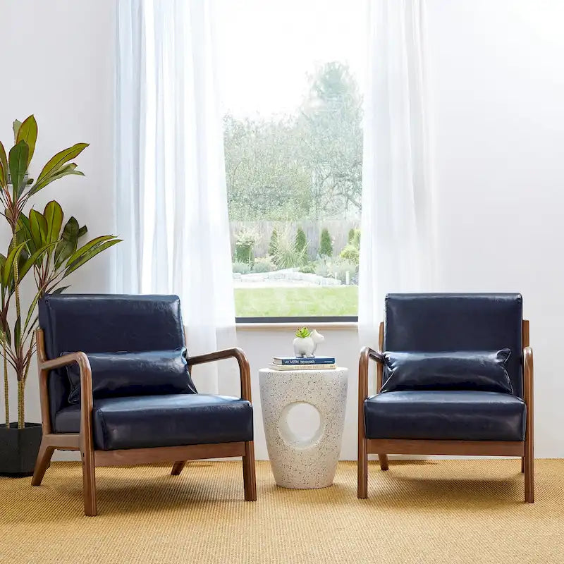 Glitzhome Set of 2 30.75H Mid-Century Modern PU Leather Accent Chairs with Cushion - 25.75W x 33.75D x 30.75H 6