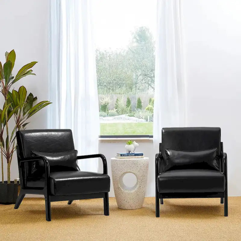 Glitzhome Set of 2 30.75H Mid-Century Modern PU Leather Accent Chairs with Cushion - 25.75W x 33.75D x 30.75H 7