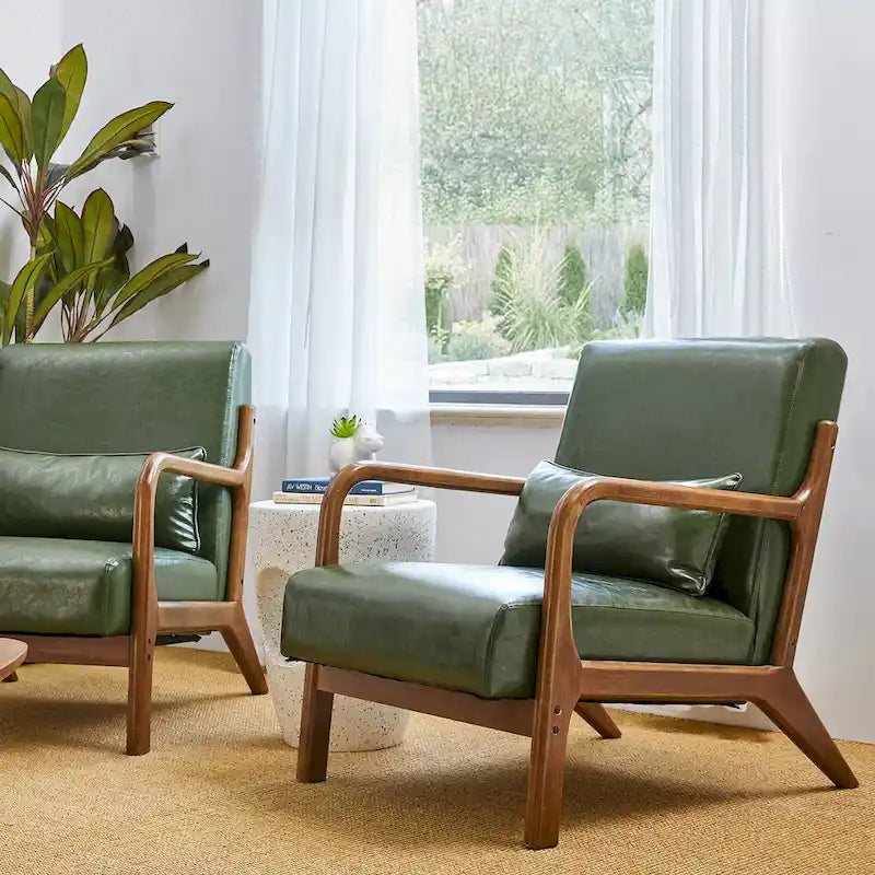 Glitzhome Set of 2 30.75H Mid-Century Modern PU Leather Accent Chairs with Cushion - 25.75W x 33.75D x 30.75H 9