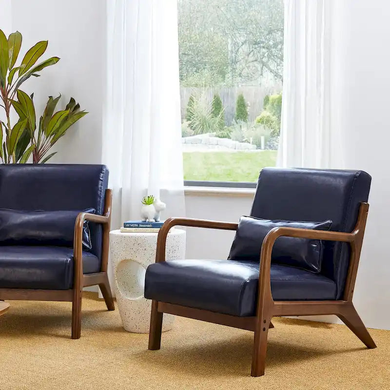 Glitzhome Set of 2 30.75H Mid-Century Modern PU Leather Accent Chairs with Cushion - 25.75W x 33.75D x 30.75H 12