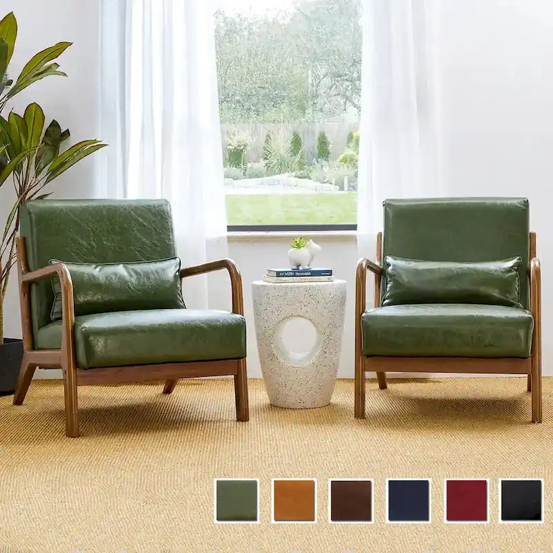 Glitzhome Set of 2 30.75H Mid-Century Modern PU Leather Accent Chairs with Cushion - 25.75W x 33.75D x 30.75H 17