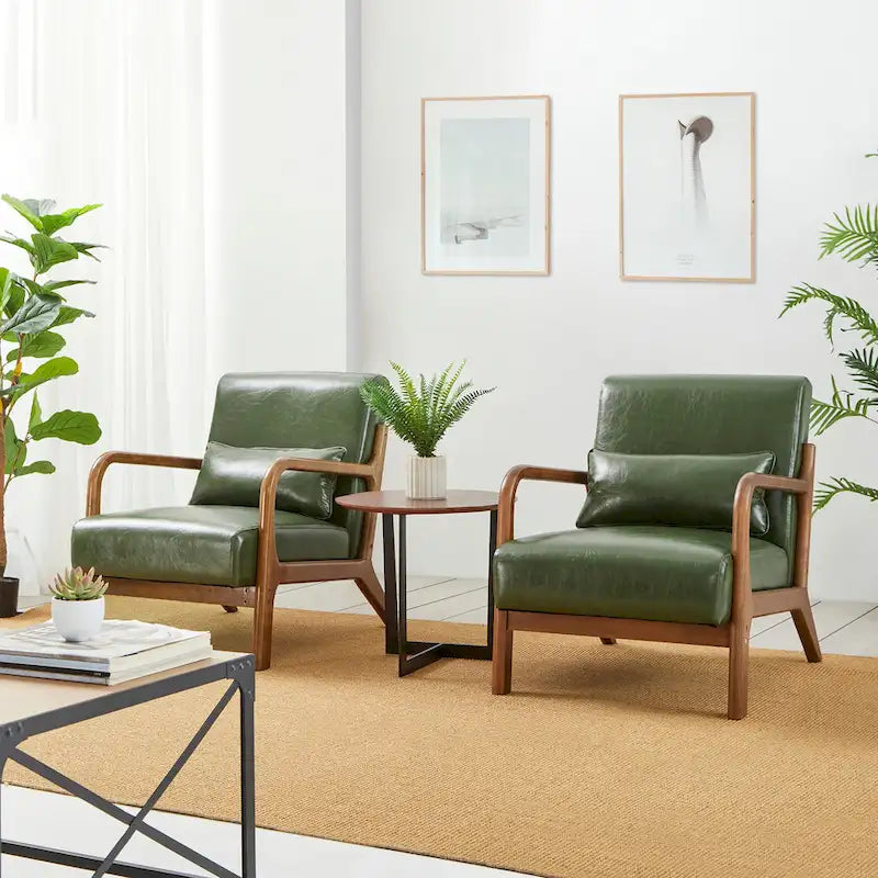 Glitzhome Set of 2 30.75H Mid-Century Modern PU Leather Accent Chairs with Cushion - 25.75W x 33.75D x 30.75H 20