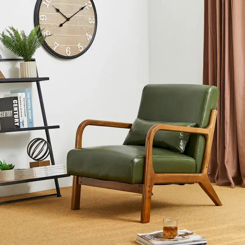Glitzhome Set of 2 30.75H Mid-Century Modern PU Leather Accent Chairs with Cushion - 25.75W x 33.75D x 30.75H 21