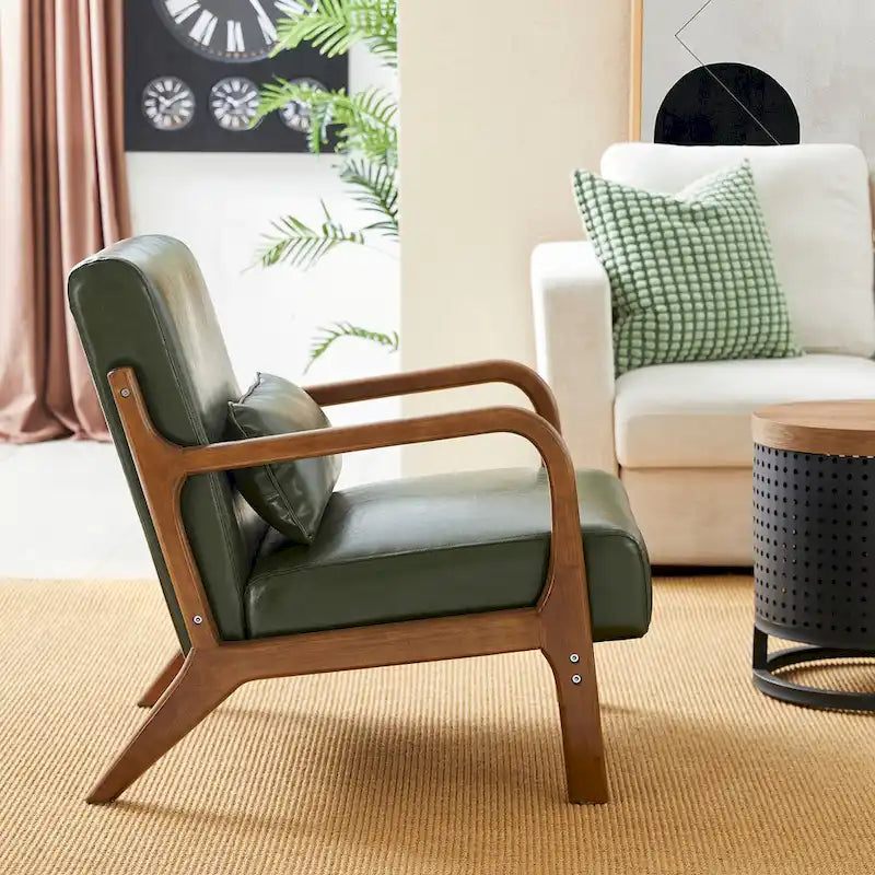 Glitzhome Set of 2 30.75H Mid-Century Modern PU Leather Accent Chairs with Cushion - 25.75W x 33.75D x 30.75H 22