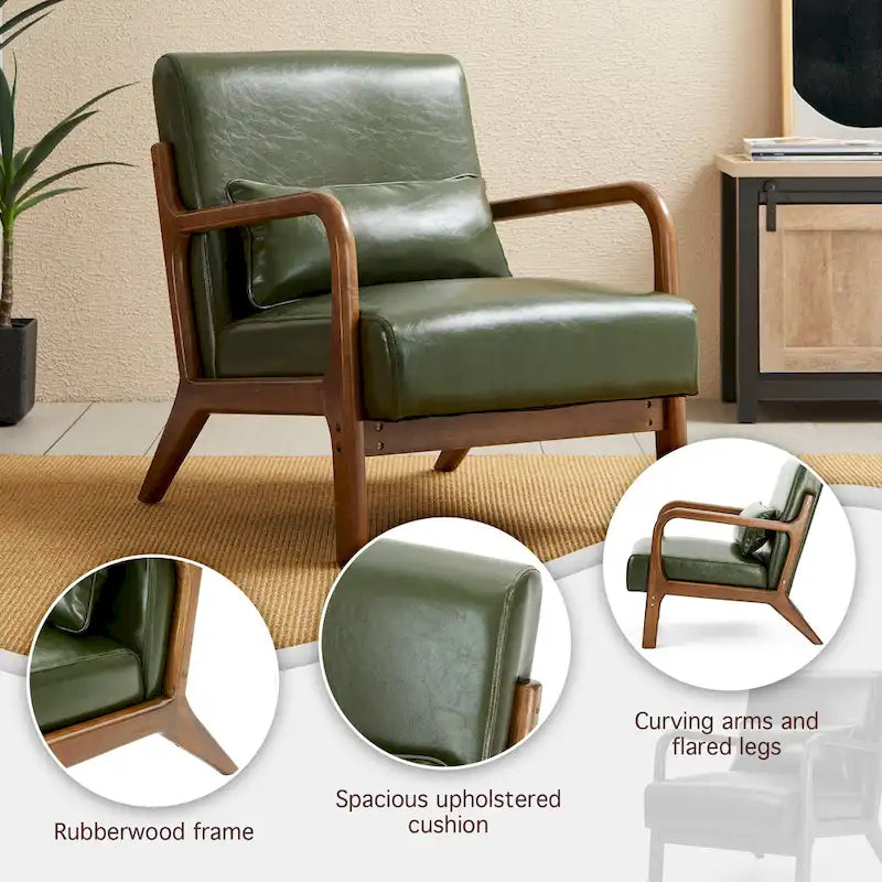 Glitzhome Set of 2 30.75H Mid-Century Modern PU Leather Accent Chairs with Cushion - 25.75W x 33.75D x 30.75H 23