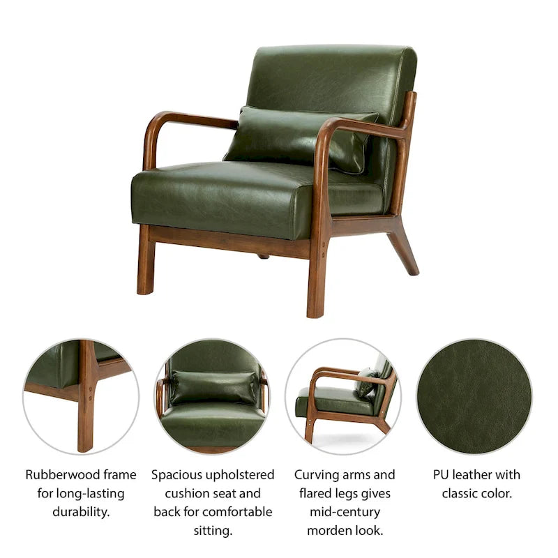 Glitzhome Set of 2 30.75H Mid-Century Modern PU Leather Accent Chairs with Cushion - 25.75W x 33.75D x 30.75H 24