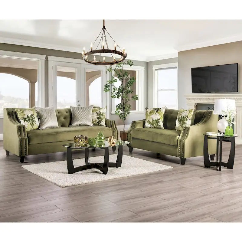 Divanetto imbottito Olie in legno massello verde transizionale di Furniture of America 3
