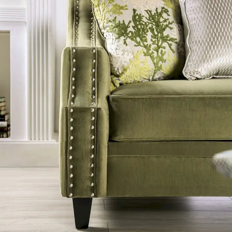 Divanetto imbottito Olie in legno massello verde transizionale di Furniture of America 7