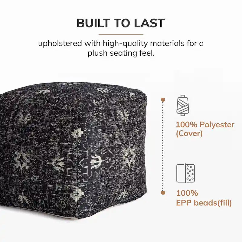 Jani Tamarindo 20 x 20 x 20 Square Black & White Pouf Ottoman - Handmade Footrest for Living Room, Nursery 3