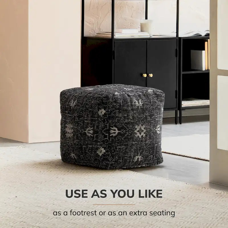 Jani Tamarindo 20 x 20 x 20 Square Black & White Pouf Ottoman - Handmade Footrest for Living Room, Nursery 6