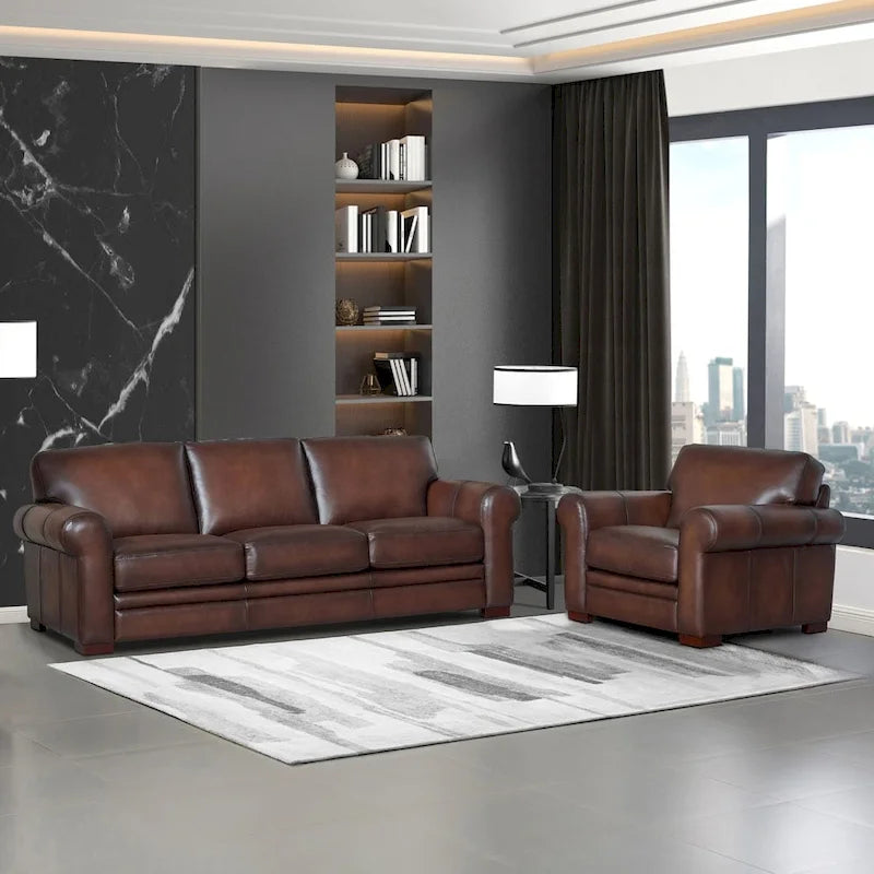 Divano e poltrona in pelle pieno fiore Hydeline Brookfield 21
