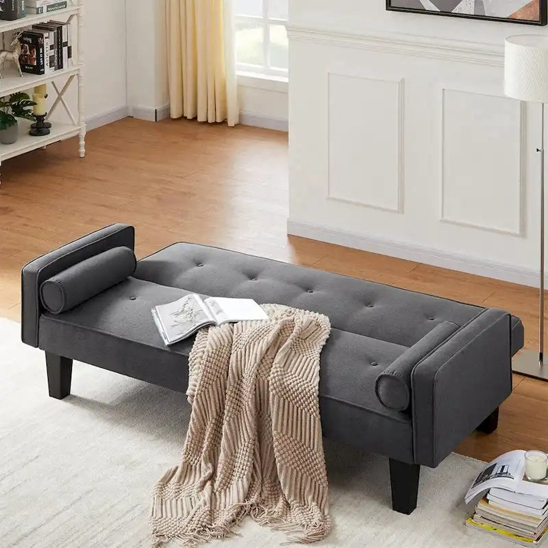 Living room sofa convertible into sofa bed includes two pillows 15