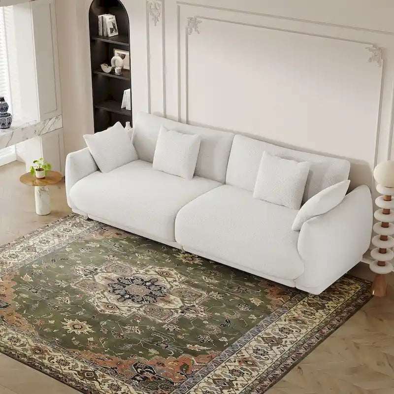 86.6 Modern Teddy Velvet Triple Sofa with 4 Pillows and Metal Legs 20