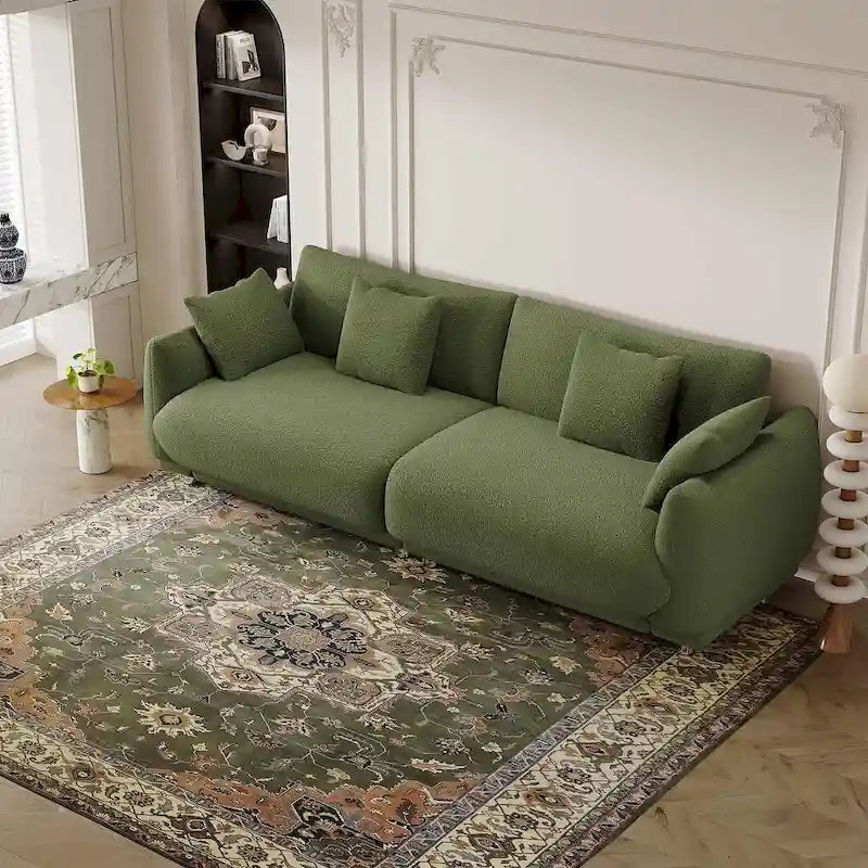 86.6 Modern Teddy Velvet Triple Sofa with 4 Pillows and Metal Legs 21