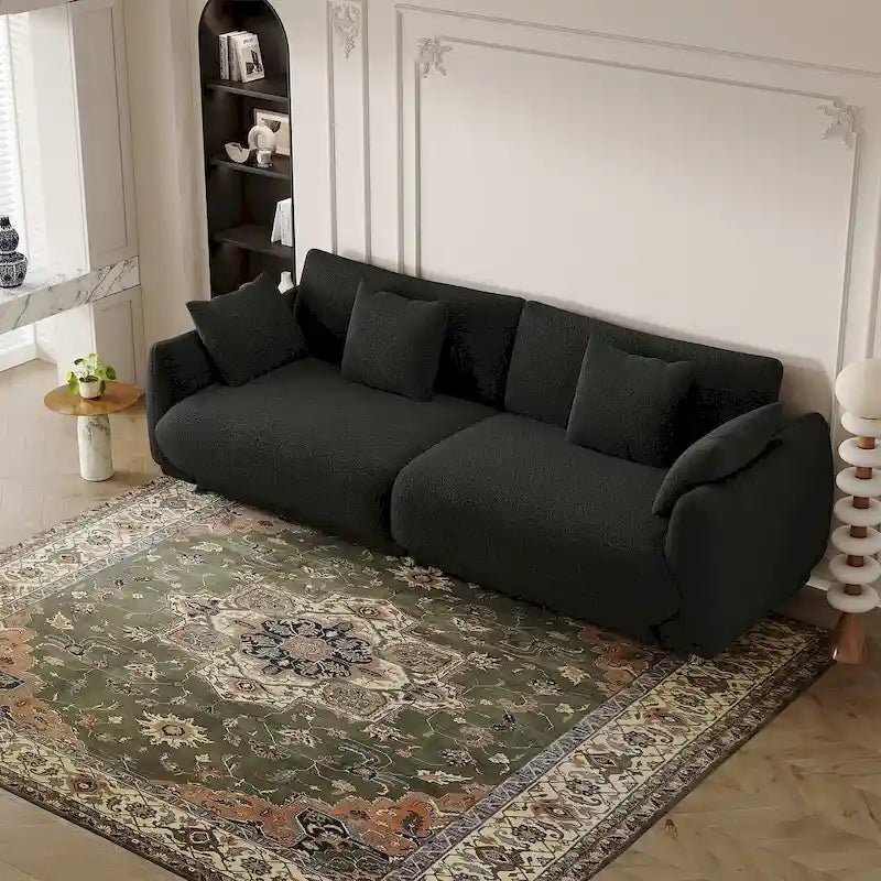 86.6 Modern Teddy Velvet Triple Sofa with 4 Pillows and Metal Legs 22