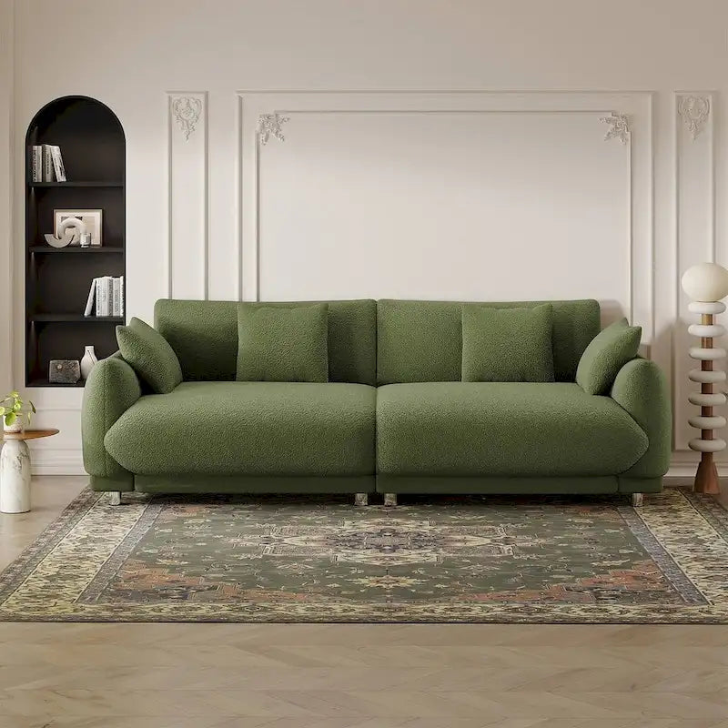 86.6 Modern Teddy Velvet Triple Sofa with 4 Pillows and Metal Legs 4