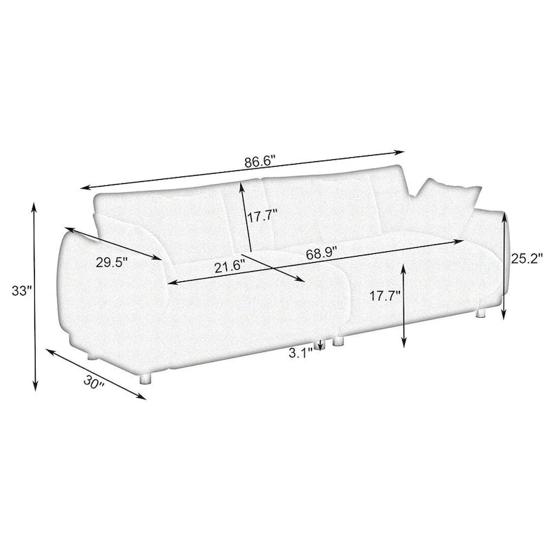 86.6 Modern Teddy Velvet Triple Sofa with 4 Pillows and Metal Legs 6