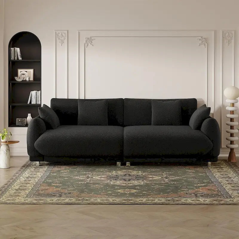 86.6 Modern Teddy Velvet Triple Sofa with 4 Pillows and Metal Legs 10