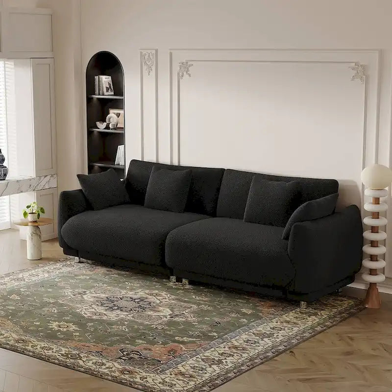 86.6 Modern Teddy Velvet Triple Sofa with 4 Pillows and Metal Legs 11