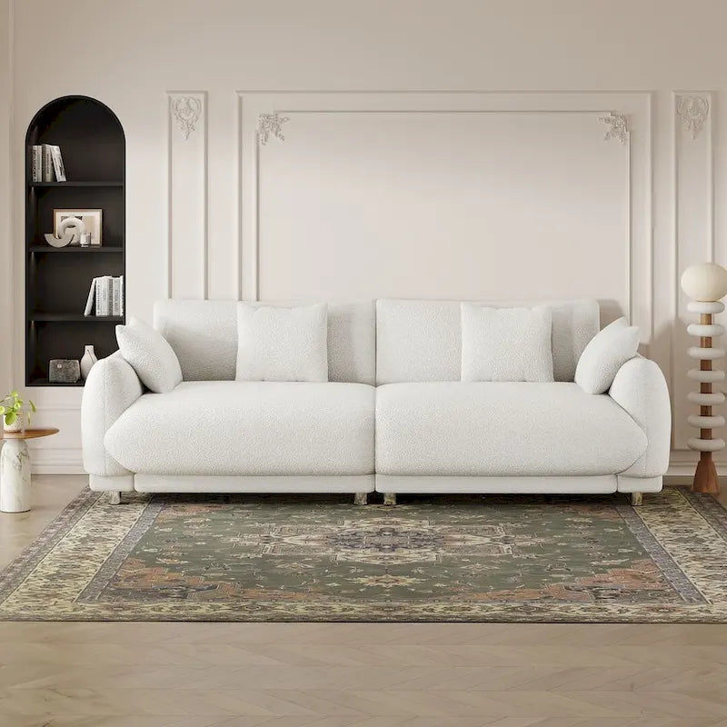 86.6 Modern Teddy Velvet Triple Sofa with 4 Pillows and Metal Legs 15